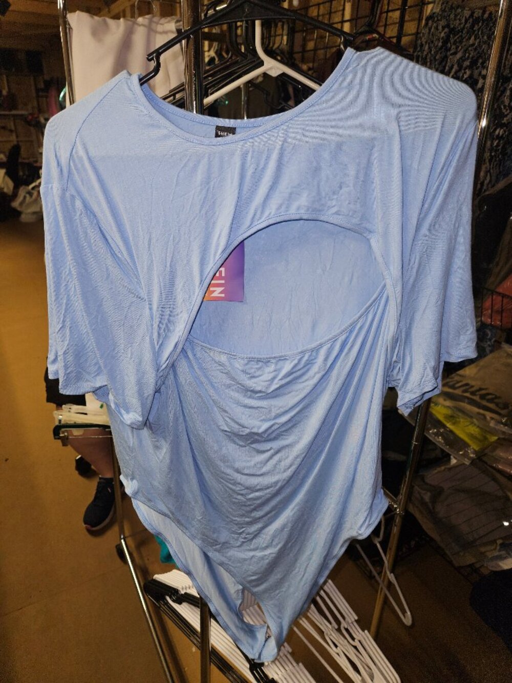 SHEIN Light Blue Cut-Out Bodysuit 4XL - Trendy & Comfortable